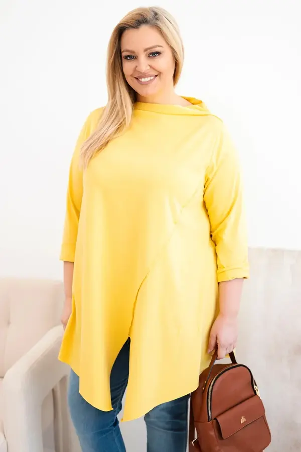 Kesi Włoski Žuta asimetrična plus size bluza s podvrnutim rukavima