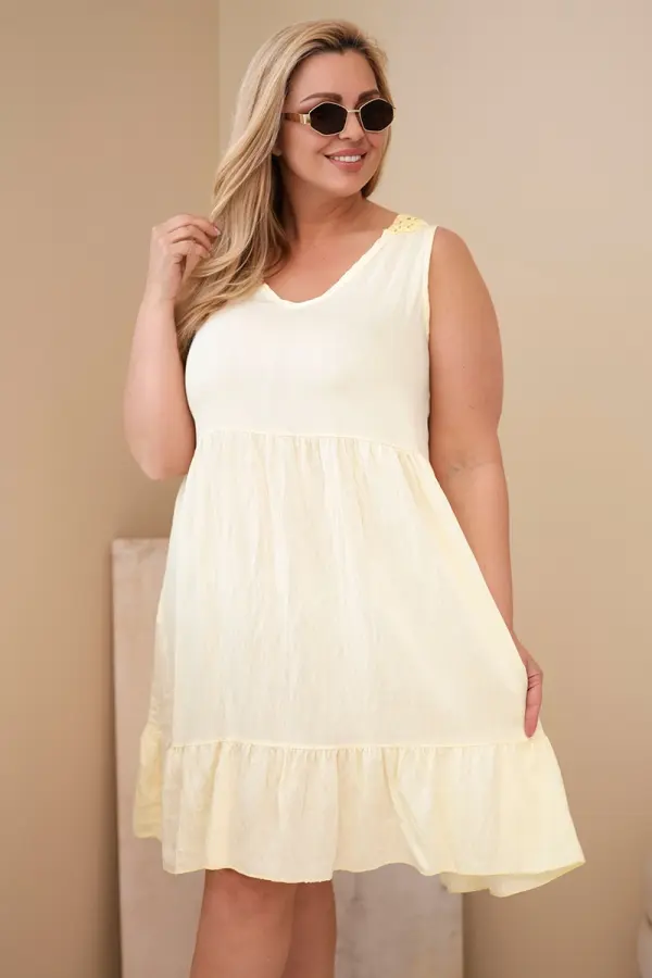 Kesi Włoski Žuta haljina bez rukava s čipkom, plus size