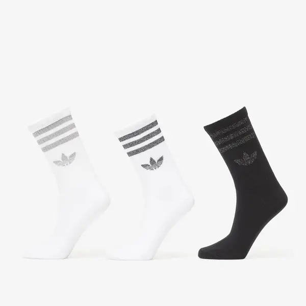 adidas Originals Čarape adidas 3 Stripes Glitter Crew Socks 3-Pack White/ Silver Met./ Black XS