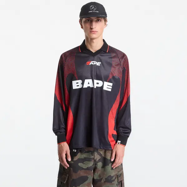 A BATHING APE Dres A Bathing Ape Ape Flame Monogram Jacquard Logo Relaxed Fit Football Jersey UNISEX Black S