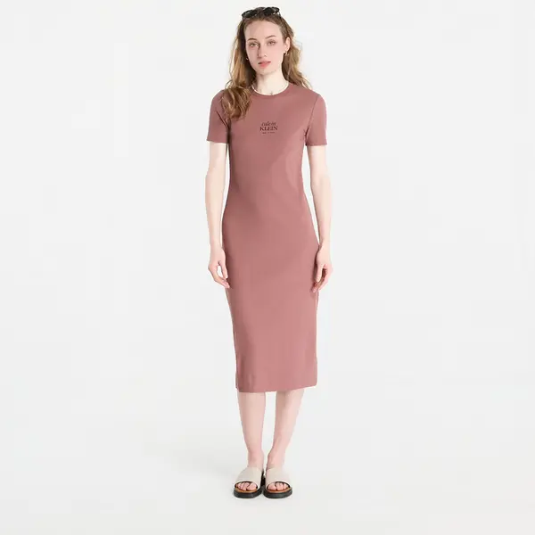 Calvin Klein Haljina Calvin Klein Jeans Ss 2X2 Baby Rib Logo Midi Dress Sierra Brown L