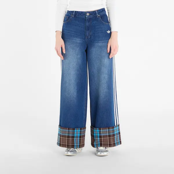 adidas Originals Hlače adidas Vintage Wide Leg Jeans With Checked Seam Indigo Denim/ Multicolor W28/L30