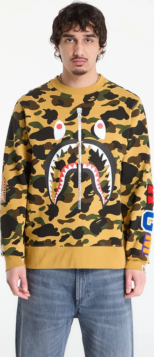 A BATHING APE Hoodica A BATHING APE 1St Camo Shark Crewneck Sweatshirt UNISEX Yellow S