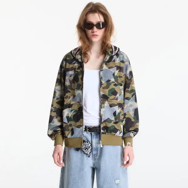 A BATHING APE Hoodica A Bathing Ape Sta Over Print 1st Camo Mesh Shark Cropped Fit Full Zip Hoodie UNISEX Green M