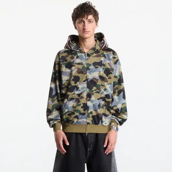 A BATHING APE Hoodica A Bathing Ape Sta Over Print 1st Camo Mesh Shark Cropped Fit Full Zip Hoodie UNISEX Green XL