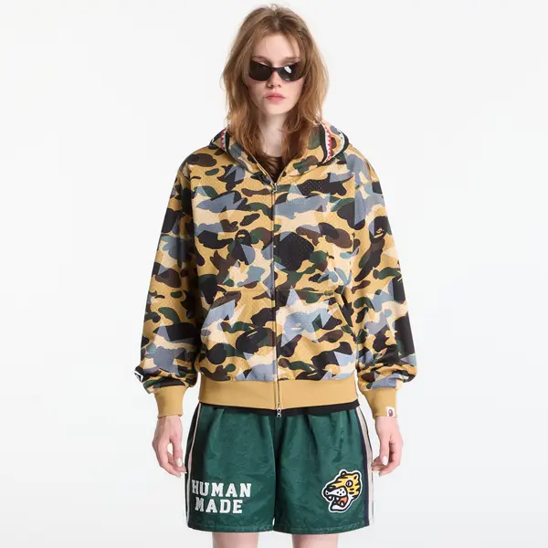 A BATHING APE Hoodica A Bathing Ape Sta Over Print 1st Camo Mesh Shark Cropped Fit Full Zip Hoodie UNISEX Yellow L
