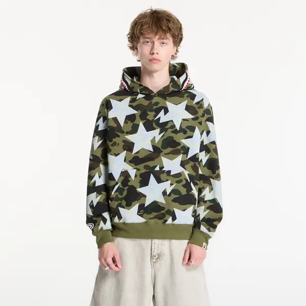 A BATHING APE Hoodica A BATHING APE Sta Over Print 1st Camo Shark Cropped Fi Green UNISEX M