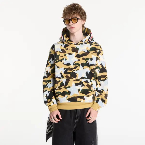 A BATHING APE Hoodica A BATHING APE Sta Over Print 1st Camo Shark Cropped Fi Yellow UNISEX L
