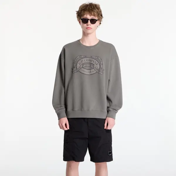C.P. Company Hoodica C.P. Company Diagonal Fleece Boxy Logo Crewneck Sweatshirt Gunmetal S