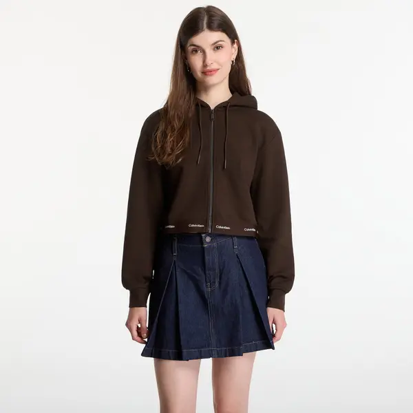Calvin Klein Hoodica Calvin Klein Jeans Ls Terry Logo Waist Cropped Fz Hoodie Dark Coffee L