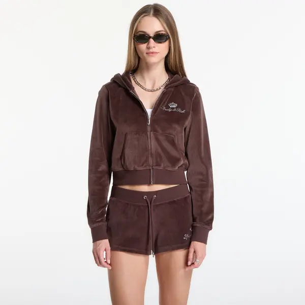 Sporty & Rich Hoodica Sporty & Rich Juicy Script Velour Zip Hoodie Chocolate M