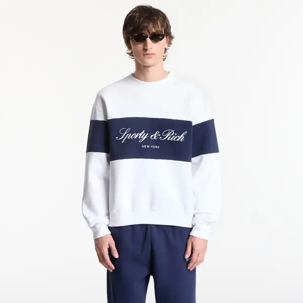 Sporty & Rich Hoodica Sporty & Rich Signature Logo Block Crewneck UNISEX White/ Dark Navy L