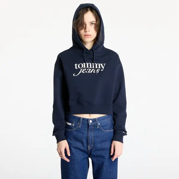 Tommy Hilfiger Hoodica Tommy Jeans Relaxed Cropped Script Hoodie Blue L