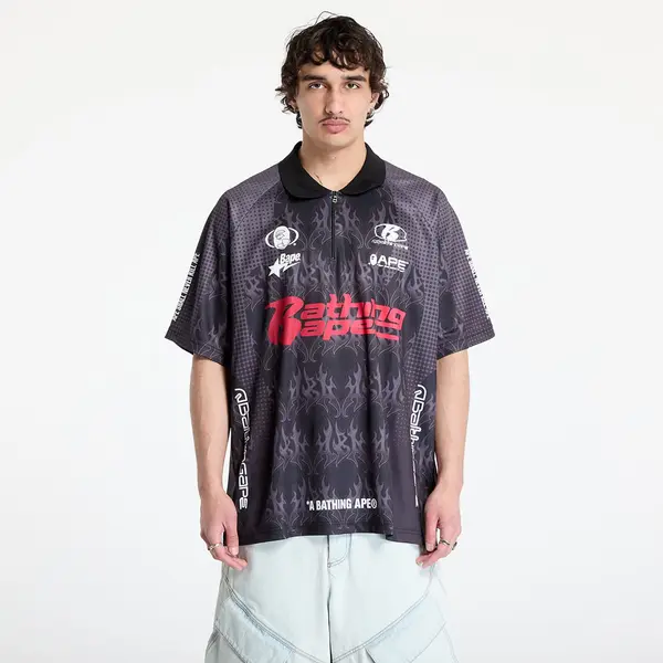 A BATHING APE Majica A BATHING APE Flame Pattern Overall Print Half Zip Relax Fit Polo Shirt UNISEX Black M