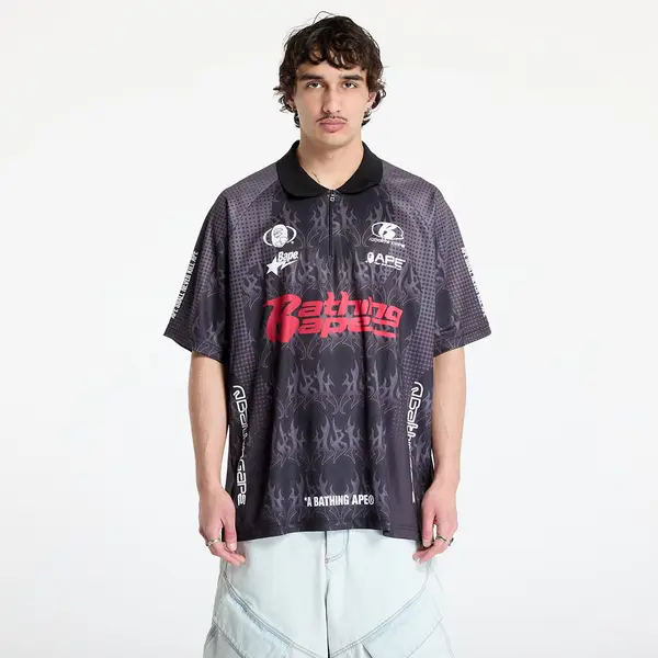 A BATHING APE Majica A BATHING APE Flame Pattern Overall Print Half Zip Relax Fit Polo Shirt UNISEX Black S