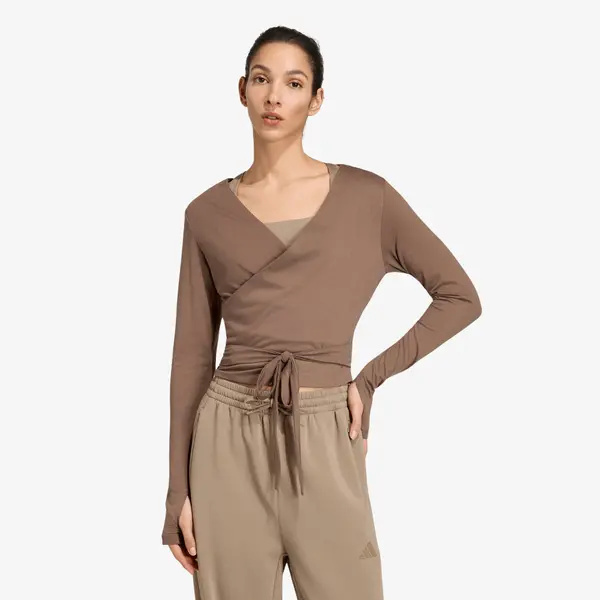 adidas Performance Majica adidas 3-Stripes Studio Soft Ballet Wrap Top Earth Strata/ Glow Blue S