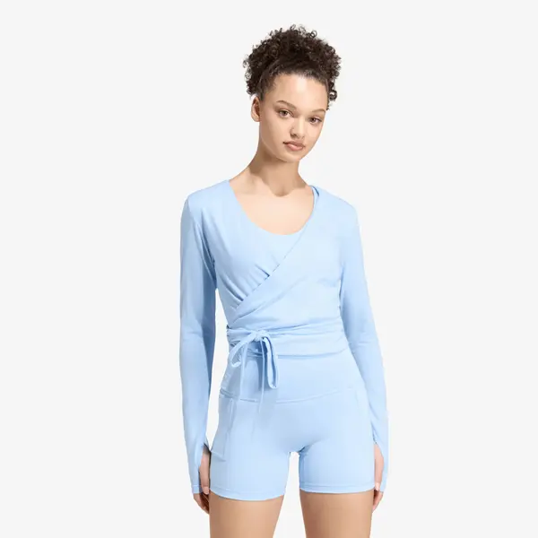 adidas Performance Majica adidas 3 Stripes Studio Soft Ballet Wrap Top Glow Blue/ Earth Strata L