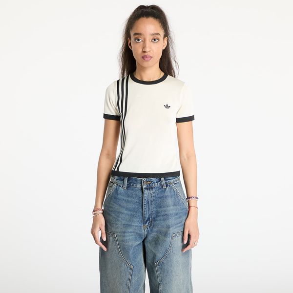 adidas Originals Majica adidas Knitted 3 Stripe Short Tee Cream White XS