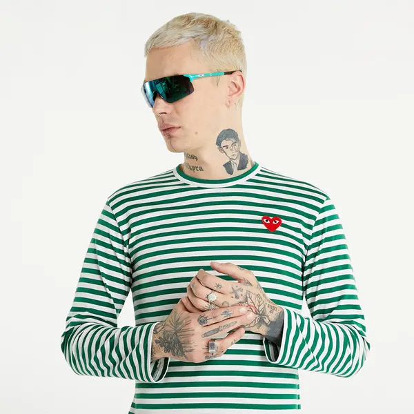 Comme des Garçons PLAY Majica Comme des Garçons PLAY Long Sleeve Tee UNISEX Green/ White XL