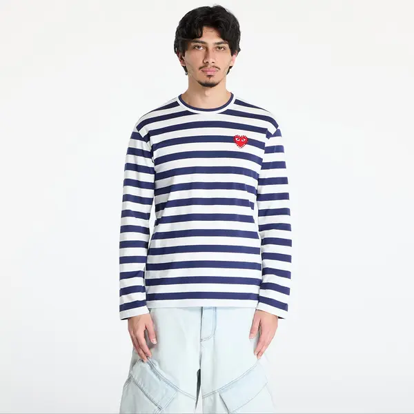 Comme des Garçons PLAY Majica Comme des Garçons PLAY Stripe Emblem x Rhinestone Long Sleeve Tee UNISEX Navy/ White XL