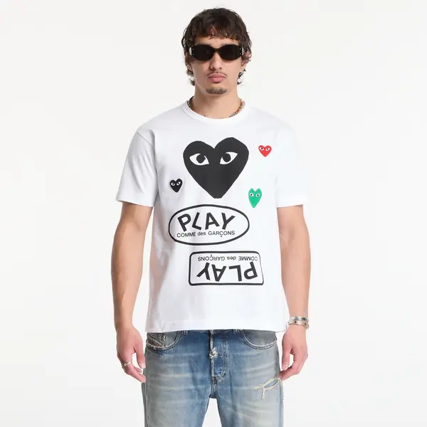 Comme des Garçons PLAY Majica Comme des Garçons PLAY T-Shirt Red Black Green Emblem Knit UNISEX White XXL