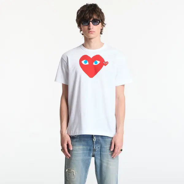 Comme des Garçons PLAY Majica Comme des Garçons PLAY T-Shirt Red Emblem Knit UNISEX White XXL