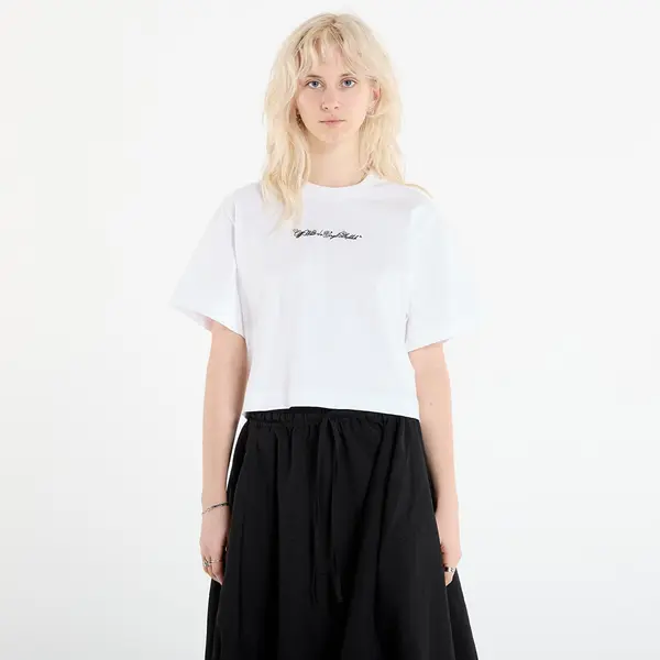 Off-White Majica Off-White Embr Arrow Script Crop Tee White/ Black L