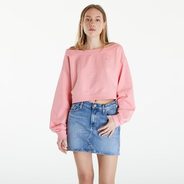 Tommy Hilfiger Majica Tommy Jeans Cropped Off Shoulder Sweatshirt Pink M