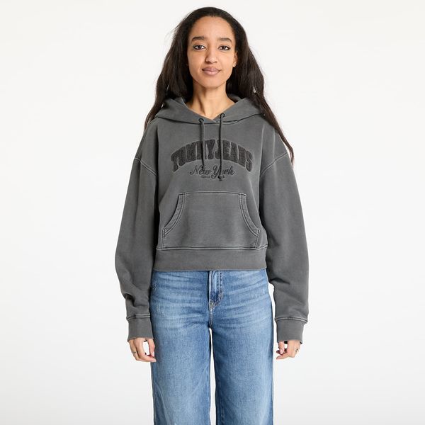 Tommy Hilfiger Sweatshirt Tommy Jeans Boxy Crop Varsity Hoodie Black L