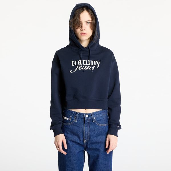 Tommy Hilfiger Sweatshirt Tommy Jeans Relaxed Cropped Script Hoodie Blue XS