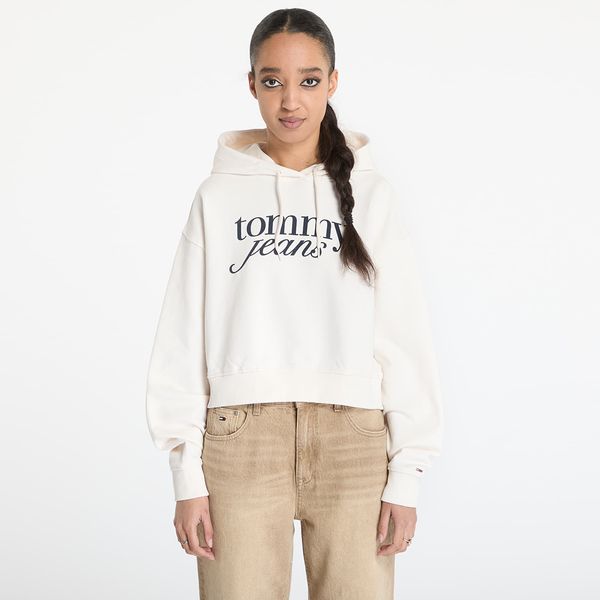 Tommy Hilfiger Sweatshirt Tommy Jeans Relaxed Cropped Script Hoodie White XS