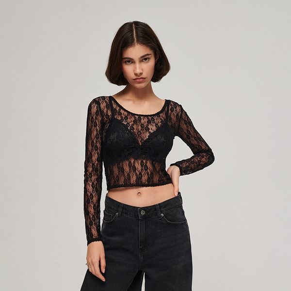 House House - Bluza s čipkom - Crna