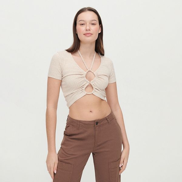 House House - Bluza s vezanjem na ovratniku - Bež