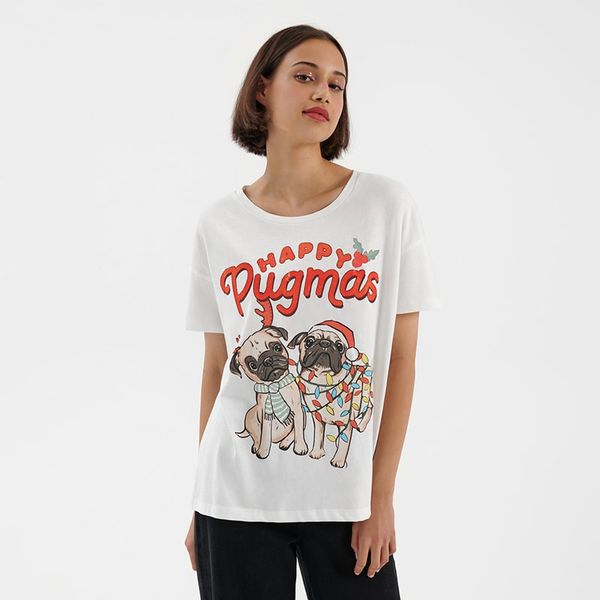 House House - Božićna majica kratkih rukava Happy Pugmas - Bijela