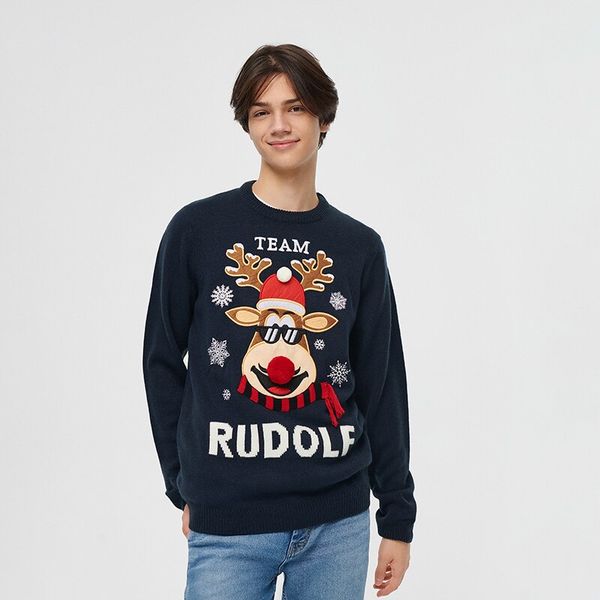 House House - Božićni džemper s motivom soba - Tamnoplava