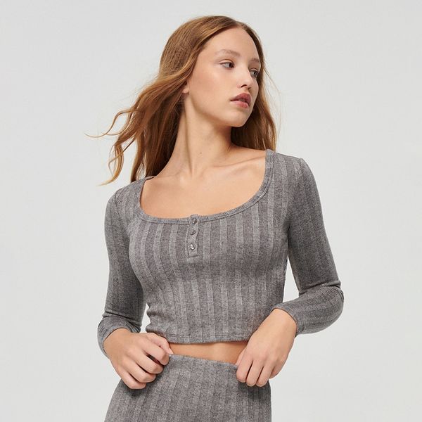 House House - Kratka bluza s dugim rukavima - Svijetlo siva