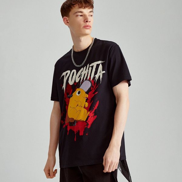 House House - Majica kratkih rukava s printom Pochita - Crna