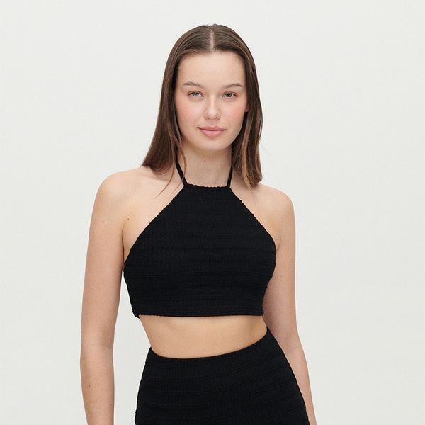 House House - Top s vezanjem na ovratniku - Crna