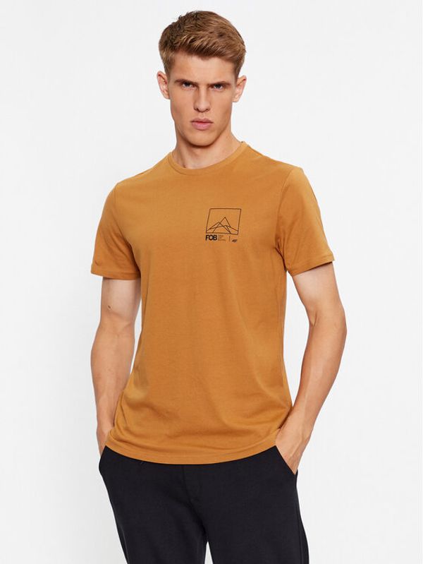 4F 4F T-shirt 4FAW23TTSHM0894 Bež Regular Fit