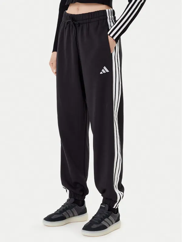 Adidas adidas Donji dio trenerke Essentials 3-Stripes Fleece JE1276 Crna Loose Fit