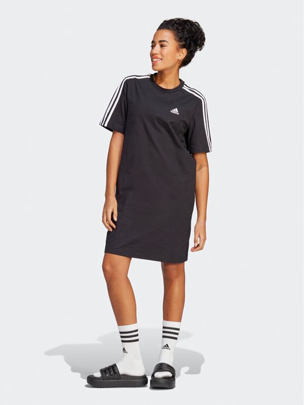 adidas adidas Haljina za svaki dan Essentials 3-Stripes Single Jersey Boyfriend Tee Dress HR4923 Crna Loose Fit