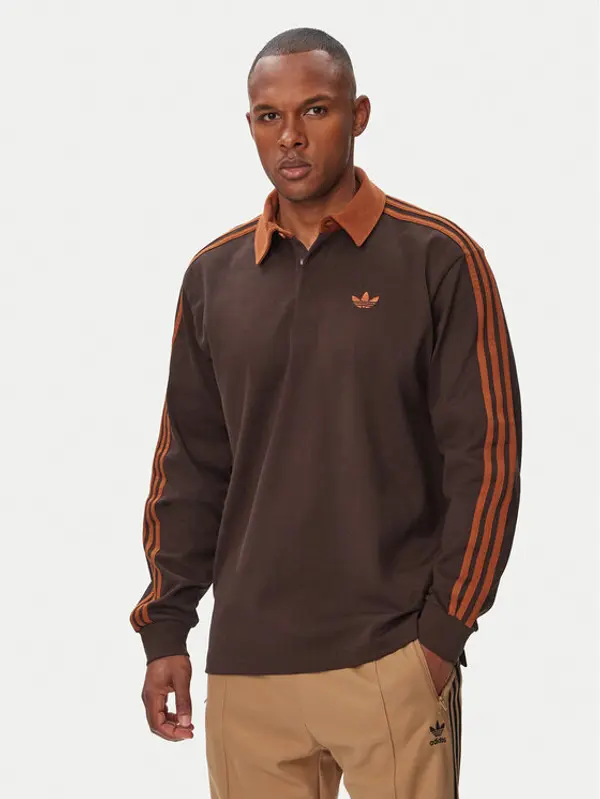 Adidas adidas Majica dugih rukava 3-Stripes Rugby Longsleeve Polo KE4112 Smeđa Regular Fit