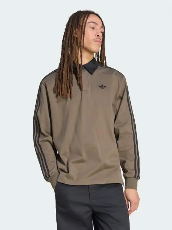 Adidas adidas Majica dugih rukava 3-Stripes Rugby Longsleeve Polo KE4113 Kaki Regular Fit