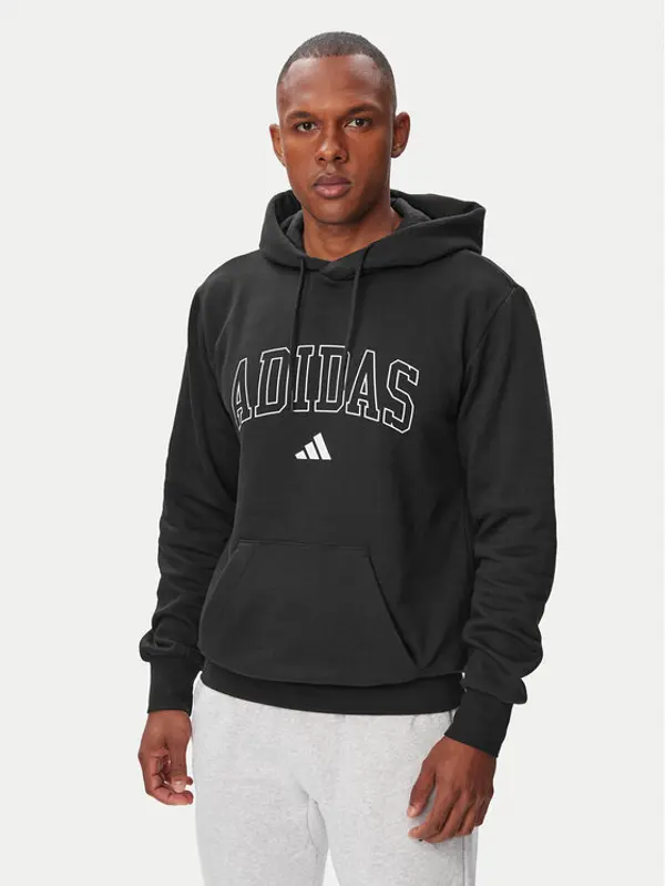 Adidas adidas Majica dugih rukava Collegiate Script Graphic Hoodie KC7187 Crna Regular Fit