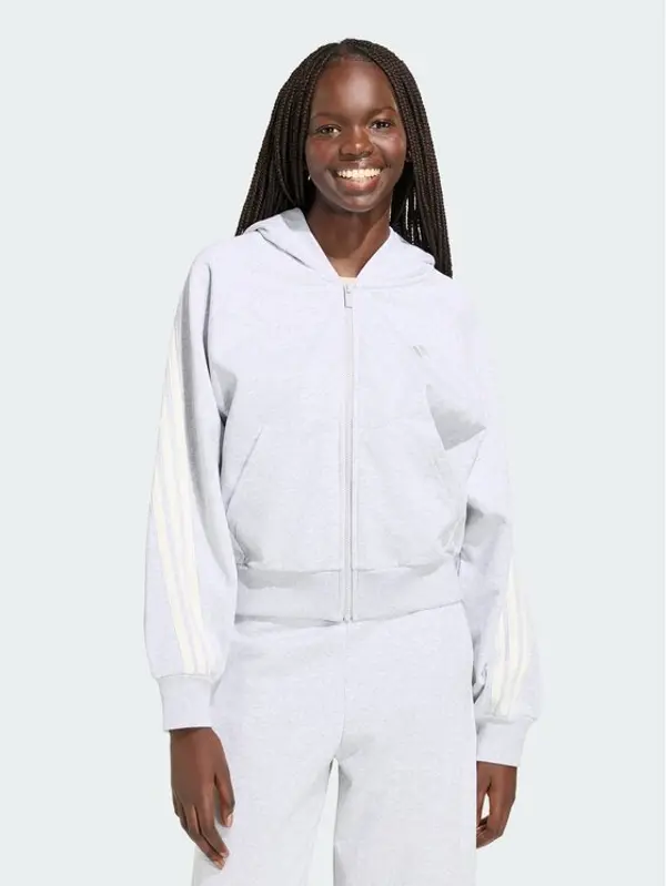 Adidas adidas Majica dugih rukava Kit 3-Stripes Full Zip Hoodie KV9879 Siva Regular Fit