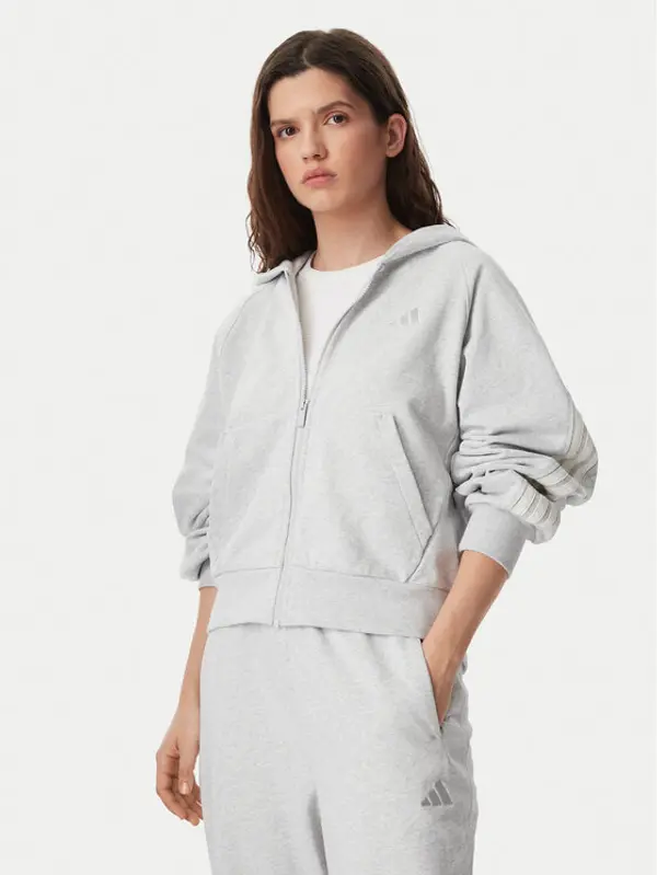Adidas adidas Majica dugih rukava Kit 3-Stripes Full Zip Hoodie KV9879 Siva Regular Fit