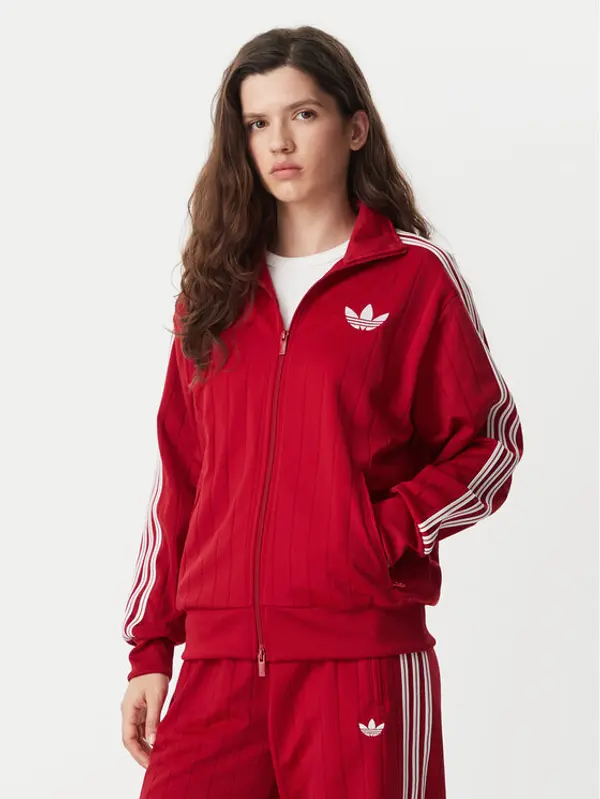 Adidas adidas Majica dugih rukava Pinstripe Firebrid Loose Tracktop KS9984 Crvena Regular Fit