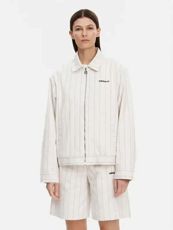 Adidas adidas Prijelazna jakna Pinstripe Harrington JJ3476 Bijela Loose Fit