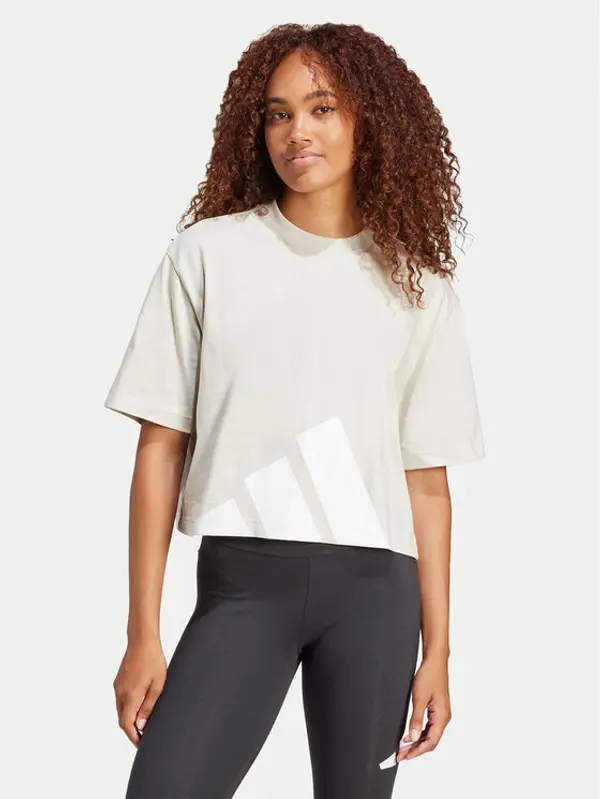 Adidas adidas T-shirt Essentials Big Logo Boyfriend JG8729 Bež Loose Fit
