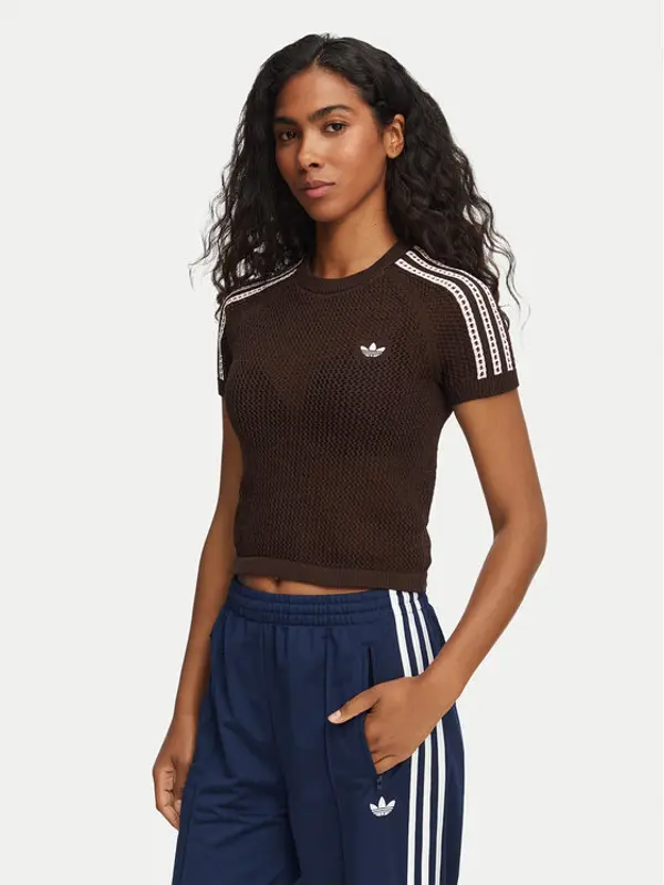 Adidas adidas T-shirt Knitted Crochet Cali KC6480 Smeđa Slim Fit